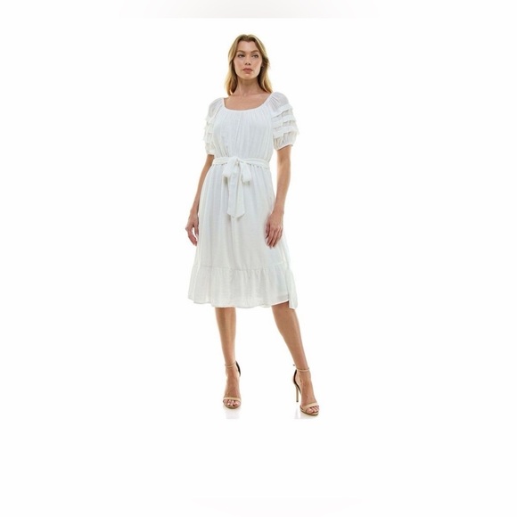 Luxology Dresses & Skirts - Luxology Pleated Sleeve Belted Midi Dress size S